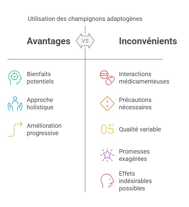 diagrammes visuels champignon adaptogèneutilisation et securite